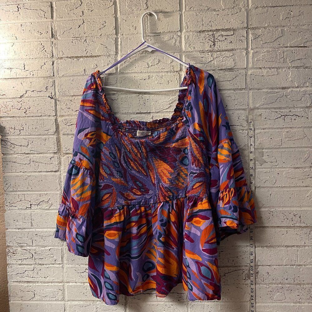Terra & Sky smocked ruffled blouse with statement sleeves Plus size 2X